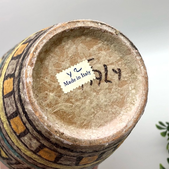 Vintage Italian Lava Glaze Geometric Print Ceramic Clay Pottery Vase MCM Italy - Picture 11 of 12